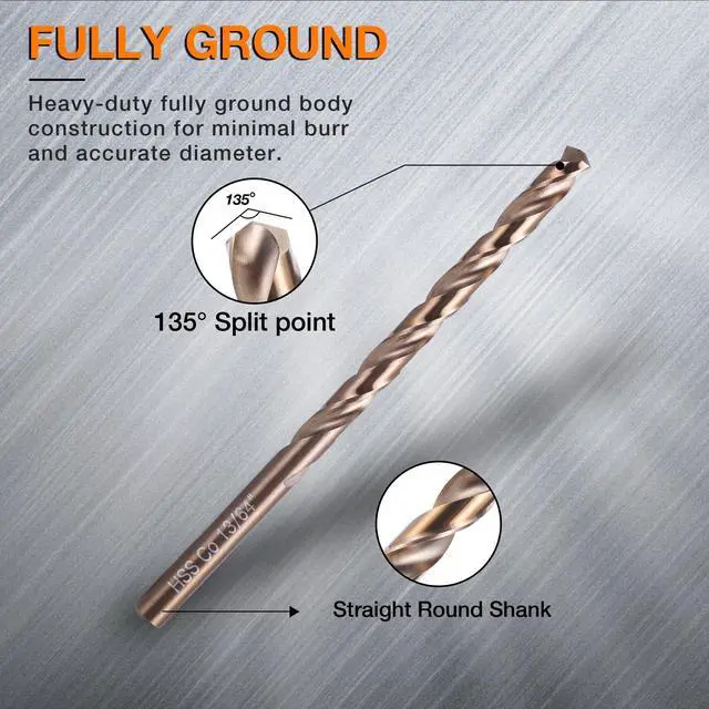Alt view image 2 of 6 - 13Pcs Cobalt Drill Bit Set (1/16"-1/4"), M35 High Speed Steel, Twist Jobber Length for Hardened Metal, Stainless Steel, Cast Iron, Wood, and Plastics, with Index Storage Box