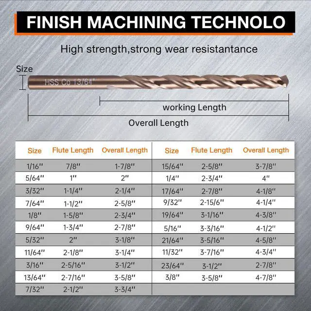 Alt view image 3 of 6 - 13Pcs Cobalt Drill Bit Set (1/16"-1/4"), M35 High Speed Steel, Twist Jobber Length for Hardened Metal, Stainless Steel, Cast Iron, Wood, and Plastics, with Index Storage Box