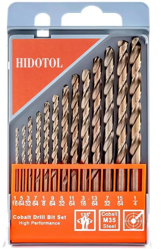 Main image of 13 PCS Cobalt Drill Bit Set M35 HSS Twist Drill Bits 1/16"-1/4" for Hardened Metal, Stainless Steel, Cast Iron, Plastic and Wood