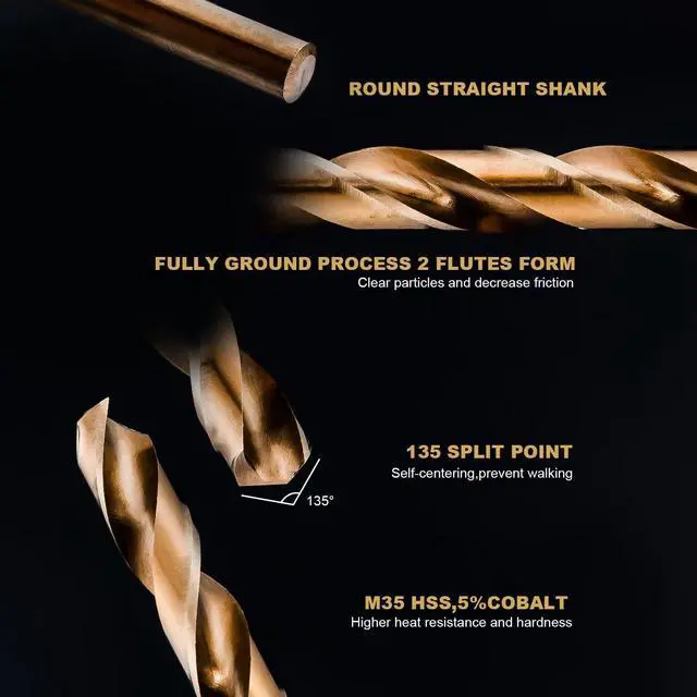 Alt view image 2 of 6 - 13 PCS Cobalt Drill Bit Set M35 HSS Twist Drill Bits 1/16"-1/4" for Hardened Metal, Stainless Steel, Cast Iron, Plastic and Wood