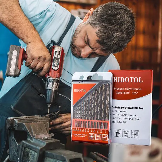 Alt view image 5 of 6 - 13 PCS Cobalt Drill Bit Set M35 HSS Twist Drill Bits 1/16"-1/4" for Hardened Metal, Stainless Steel, Cast Iron, Plastic and Wood
