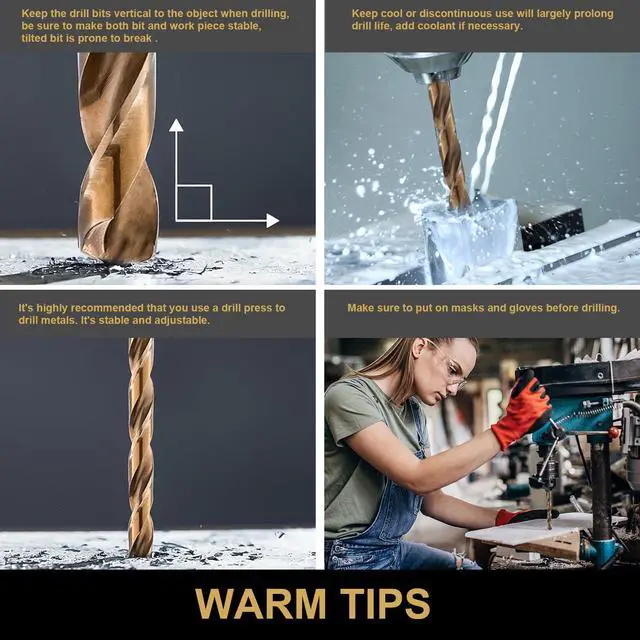 Alt view image 6 of 6 - 13 PCS Cobalt Drill Bit Set M35 HSS Twist Drill Bits 1/16"-1/4" for Hardened Metal, Stainless Steel, Cast Iron, Plastic and Wood