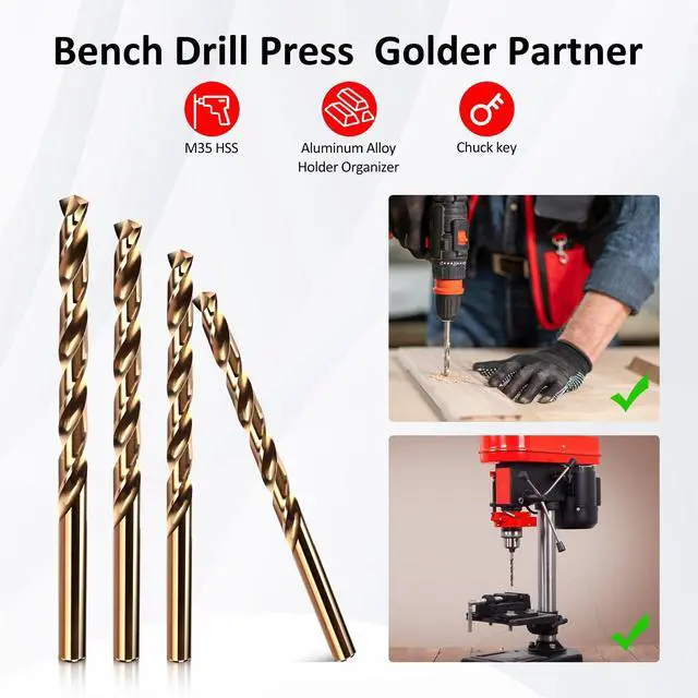Alt view image 2 of 6 - Drill Bit Set, 13pcs (1/16" - 1/4") M35 HSS Twist Cobalt Drill Bits for Stainless Steel, Hardened Steel, Cast Iron, Plastic and Wood