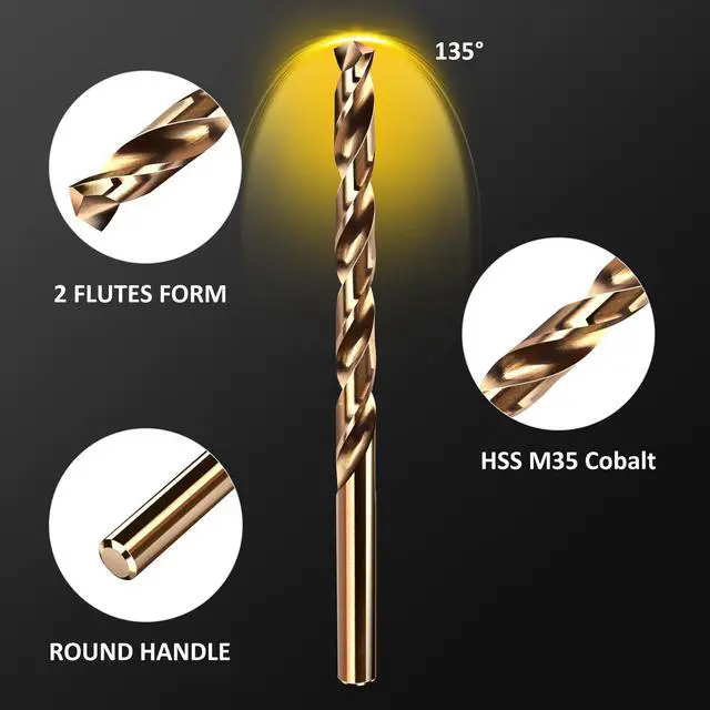 Alt view image 4 of 6 - Drill Bit Set, 13pcs (1/16" - 1/4") M35 HSS Twist Cobalt Drill Bits for Stainless Steel, Hardened Steel, Cast Iron, Plastic and Wood