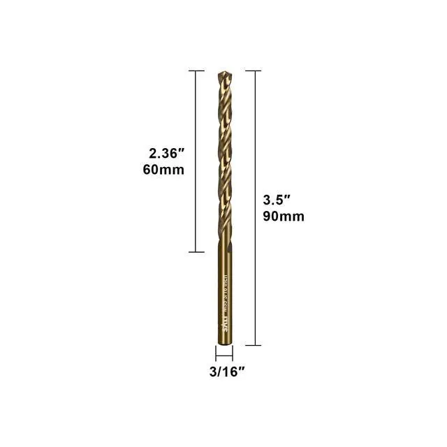 Alt view image 2 of 6 - Cobalt Drill Bit Set, 10Pcs 3/16" M35 High Speed Steel Jobber Length Drill Bit Kit for Hardened Metal, Stainless Steel, Cast Iron, Wood and Plastic, with Index Storage Case
