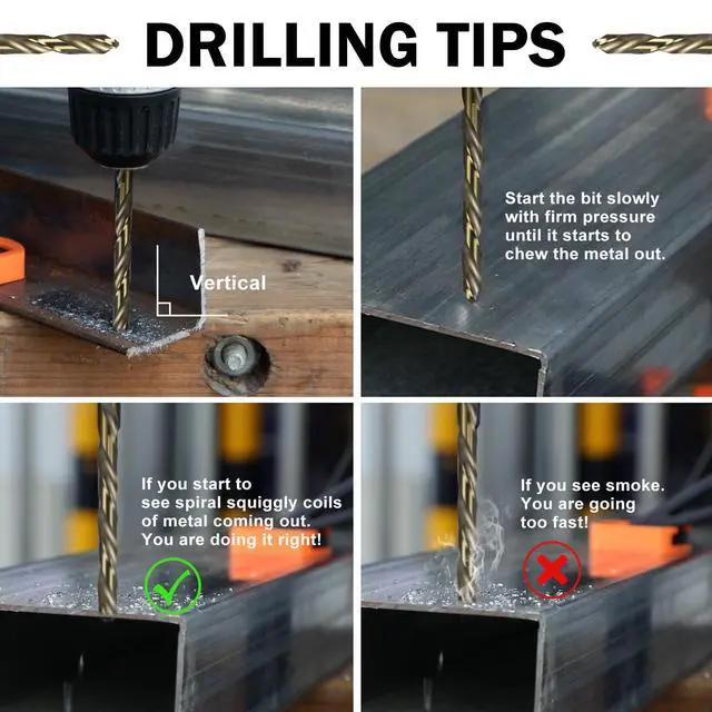 Alt view image 5 of 6 - Cobalt Drill Bit Set, 10Pcs 3/16" M35 High Speed Steel Jobber Length Drill Bit Kit for Hardened Metal, Stainless Steel, Cast Iron, Wood and Plastic, with Index Storage Case