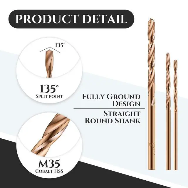 Alt view image 3 of 7 - 15 Pieces 1/16" 1/8" 5/64" Drill Bit M35 High Speed Steel Twist Cobalt Drill Bit Set for Hardened Metal Stainless Steel Cast Iron Woodwork Plastic (1/16 Inch,1/8 Inch,5/64 Inch)