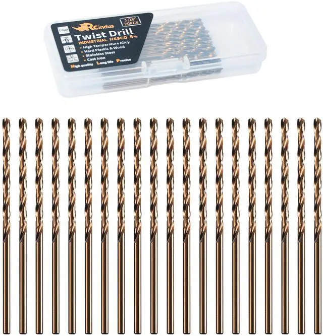 Main image of (20PCS) 1/16" Cobalt Drill Bit, HSS M35 Metal Drill Bits for Steel, Stainless Steel, Cast Iron, Hard Plastic and Wood