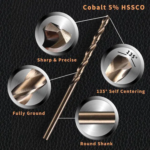 Alt view image 2 of 6 - (20PCS) 3/32" Cobalt Drill Bit, HSS M35 Metal Drill Bits for Steel, Stainless Steel, Cast Iron, Hard Plastic and Wood