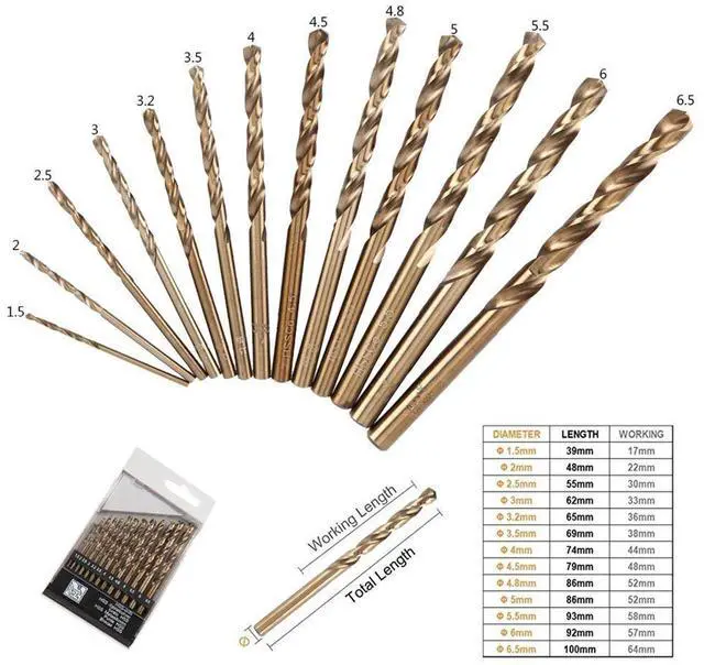 Alt view image 3 of 7 - 13-Piece M35 Cobalt Drill Bit Set | High Heat Resistant Steel Metric Drill Bits with Straight Shank | Ideal for Drilling Stainless Steel, Cast Iron, and Hard Metals