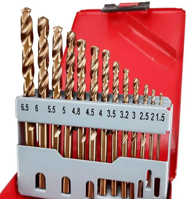 Main image of 13-Piece M35 Cobalt Drill Bit Set, Metric 1.5mm - 6.5mm, 5% Cobalt HSS-Co Jobber Length Twist Bits for Hardened Steel, Stainless Steel & Cast Iron, Fully Ground 135° Split Point in Metal Case