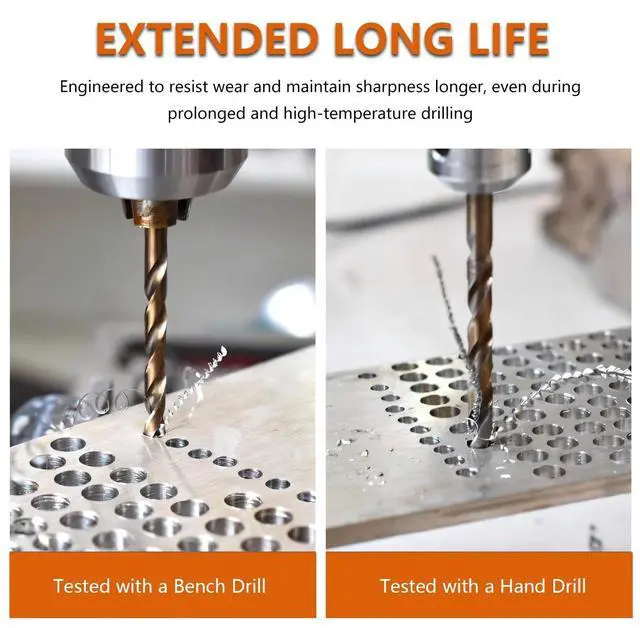 Alt view image 7 of 7 - 13-Piece M35 Cobalt Drill Bit Set, Metric 1.5mm - 6.5mm, 5% Cobalt HSS-Co Jobber Length Twist Bits for Hardened Steel, Stainless Steel & Cast Iron, Fully Ground 135° Split Point in Metal Case