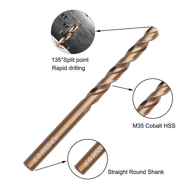 Alt view image 4 of 6 - M35 Cobalt Drill Bit Set HSS Twist Drill Bits Set Jobber Length Round Shank for Stainless Steel, Hard Metal, Cast Iron, Plastic and Wood with Metal Storage Case (1/16-1/4 Inch, 13PCS)