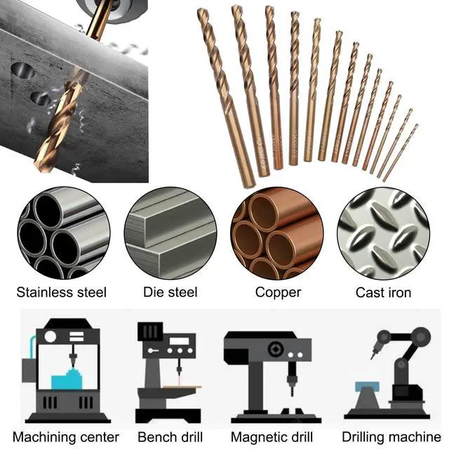 Alt view image 5 of 6 - M35 Cobalt Drill Bit Set HSS Twist Drill Bits Set Jobber Length Round Shank for Stainless Steel, Hard Metal, Cast Iron, Plastic and Wood with Metal Storage Case (1/16-1/4 Inch, 13PCS)