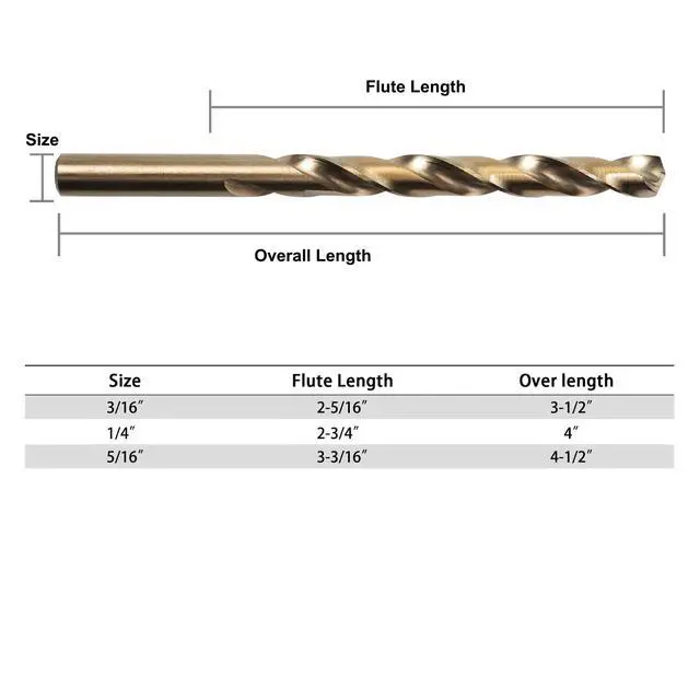 Alt view image 3 of 6 - 3/16 inch Cobalt Drill Bits, M35 HSS, 135 Degree Tip, Jobber Length Twist Drill Bit Set for Hard Metal, Stainless Steel, Cast Iron, Wood and Plastic, with Storage Case, Pack of 10