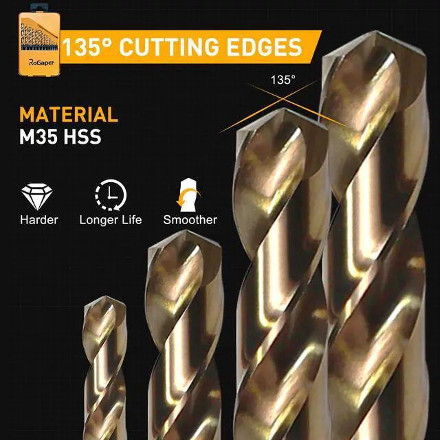 Alt view image 4 of 7 - 13Pcs Cobalt Drill Bit Set, M35 HSS Jobber Length Drill Bit for Hardened Metal, Cast Iron, Stainless Steel, Plastic, and Wood, 1/16" - 1/4"