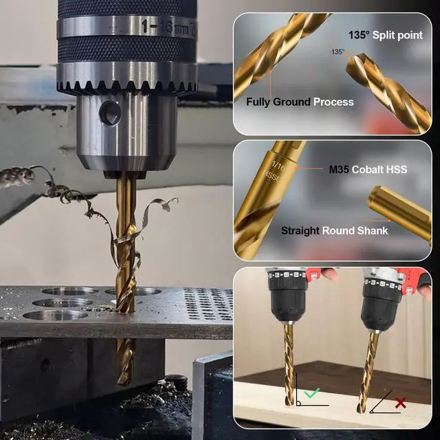 Alt view image 4 of 6 - 1/16" Cobalt Drill Bit (20 Pcs), Jobber Length Twist Drill Bit Set for Hard Metal, Stainless Steel, Cast Iron, Wood and Plastic, with Storage Case