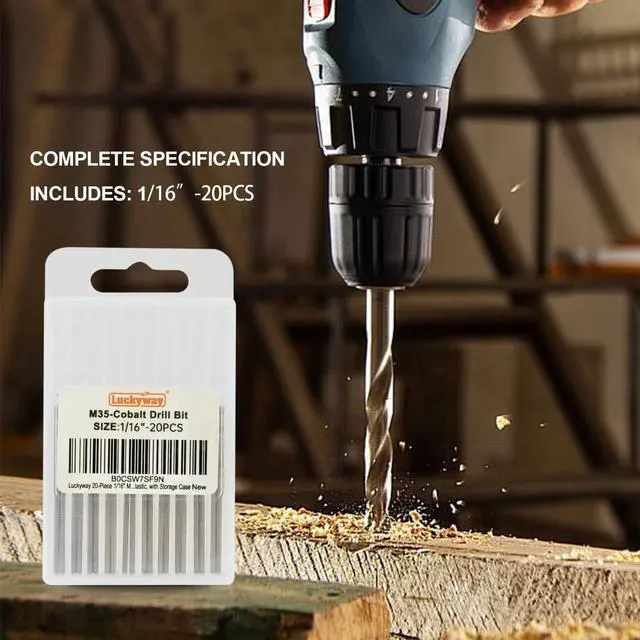 Alt view image 5 of 6 - 1/16" Cobalt Drill Bit (20 Pcs), Jobber Length Twist Drill Bit Set for Hard Metal, Stainless Steel, Cast Iron, Wood and Plastic, with Storage Case