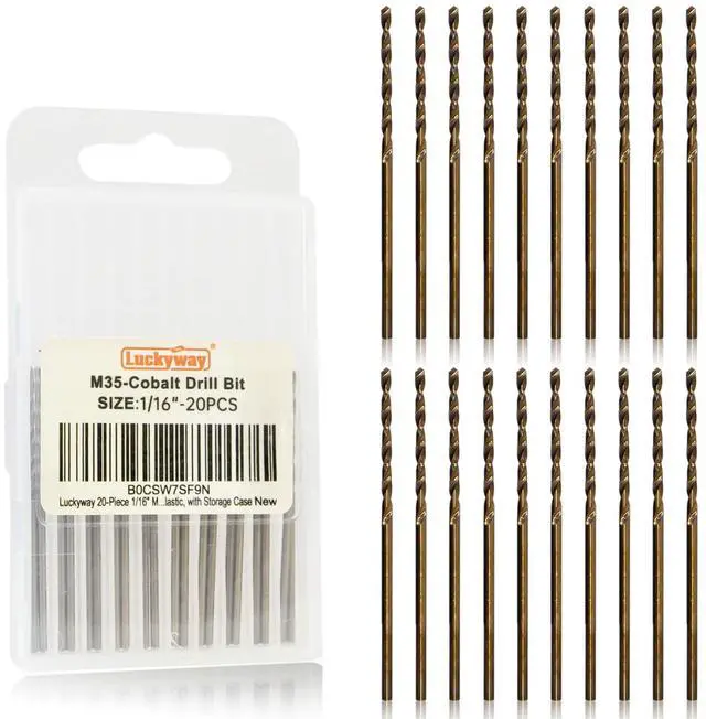 Main image of 1/16" Cobalt Drill Bit (20 Pcs), Jobber Length Twist Drill Bit Set for Hard Metal, Stainless Steel, Cast Iron, Wood and Plastic, with Storage Case
