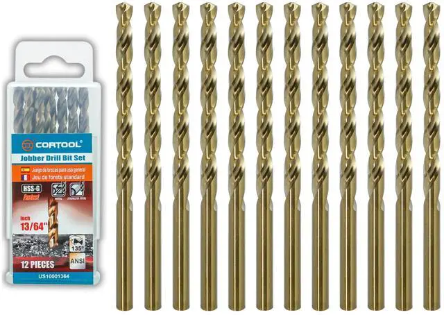 Main image of 13/64 inch Cobalt Drill Bits (12Pcs), M35 HSS Metal Jobber Length Twist Drill Bit Set for Hard Metal, Stainless Steel, Iron, Copper, Aluminium, Brass, Plastic & Wood