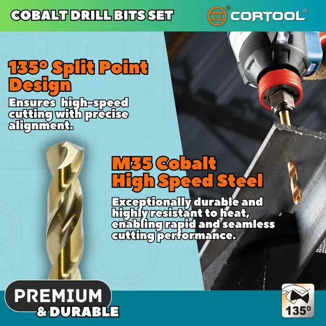 Alt view image 3 of 6 - 13/64 inch Cobalt Drill Bits (12Pcs), M35 HSS Metal Jobber Length Twist Drill Bit Set for Hard Metal, Stainless Steel, Iron, Copper, Aluminium, Brass, Plastic & Wood