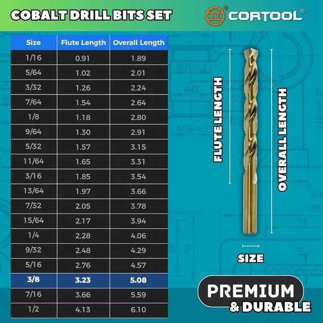 Alt view image 6 of 6 - 13/64 inch Cobalt Drill Bits (12Pcs), M35 HSS Metal Jobber Length Twist Drill Bit Set for Hard Metal, Stainless Steel, Iron, Copper, Aluminium, Brass, Plastic & Wood