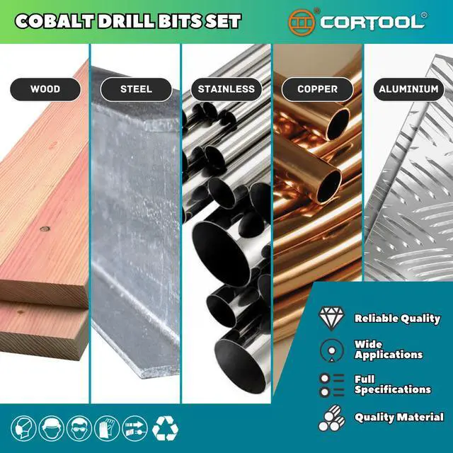 Alt view image 5 of 6 - 13/64 inch Cobalt Drill Bits (12Pcs), M35 HSS Metal Jobber Length Twist Drill Bit Set for Hard Metal, Stainless Steel, Iron, Copper, Aluminium, Brass, Plastic & Wood