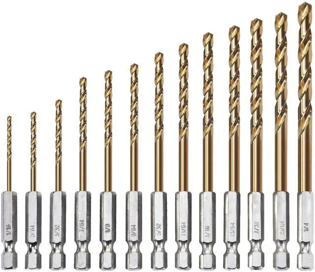 Alt view image 2 of 7 - 13 PCS Titanium Coated Hex Shank Drill Bit Set, HSS Twist Drill Bit Sets, Impact Driver Drill Bits for Wood, Steel, Metal, Plastic, Quick Change Design (1/16-1/4)