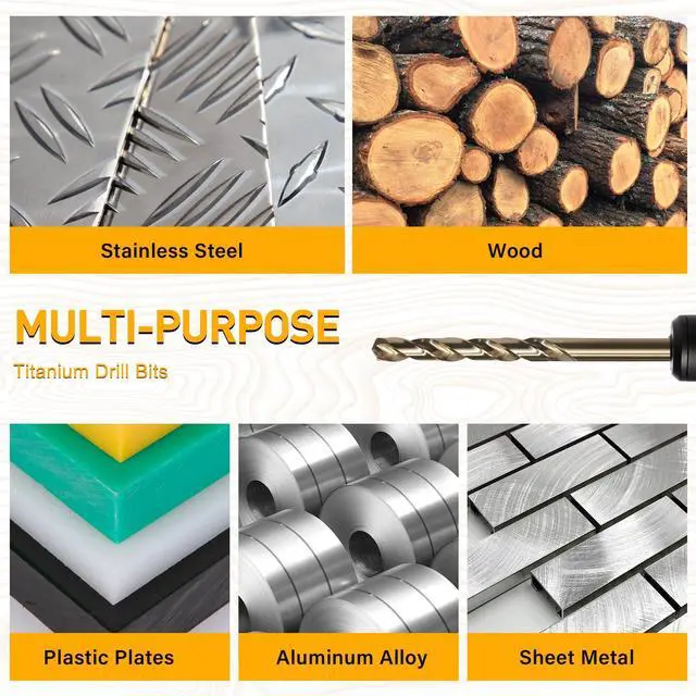 Alt view image 6 of 7 - 13 PCS Titanium Coated Hex Shank Drill Bit Set, HSS Twist Drill Bit Sets, Impact Driver Drill Bits for Wood, Steel, Metal, Plastic, Quick Change Design (1/16-1/4)