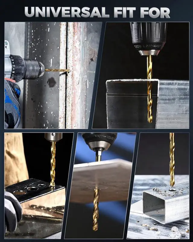 Alt view image 7 of 7 - Titanium Twist Drill Bit Set - 16 Pcs Hex Shank High Speed Steel for Wood Plastic Aluminum Alloy, Quick Change, 1/16"-1/4"