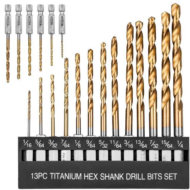 Main image of 19 PCS Hex Shank Drill Bit Set, 1/16"-1/4" HSS Titanium Coated Twist Bits for Metal Wood Plastic, 4241 High Speed Steel Small Quick Change Drill Bits with Holder