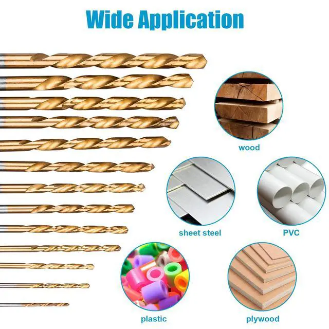 Alt view image 4 of 7 - 19 PCS Hex Shank Drill Bit Set, 1/16"-1/4" HSS Titanium Coated Twist Bits for Metal Wood Plastic, 4241 High Speed Steel Small Quick Change Drill Bits with Holder