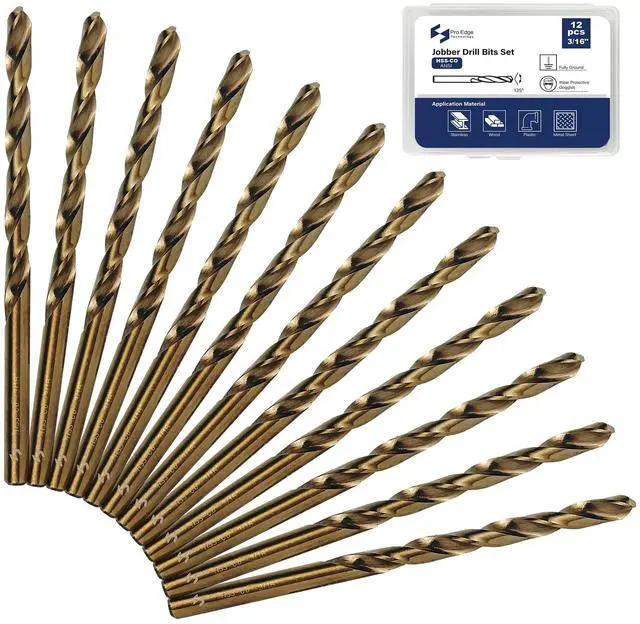 Main image of 12pcs 3/16" Cobalt Drill Bits, M35 High Speed Steel 135 Degree Tip Heavy Duty Jobber Metal Drill Bits Set for Hardened Metal Stainless Steel Cast Iron Wood Plastic