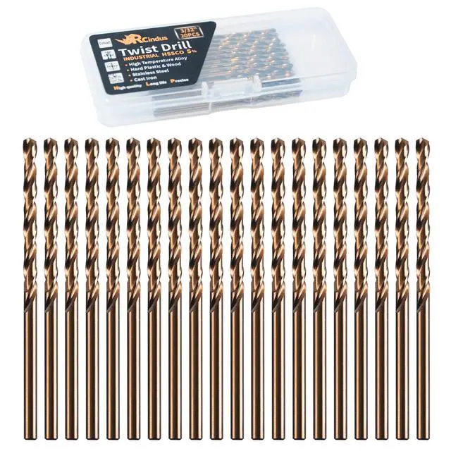 Main image of (20PCS) 3/32" Cobalt Drill Bit, HSS M35 Metal Drill Bits for Steel, Stainless Steel, Cast Iron, Hard Plastic and Wood