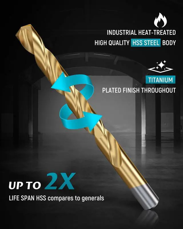 Alt view image 3 of 7 - 13-Piece HSS Drill Bit Set, Titanium Coating High-Speed Steel Drill Bits from 1/16" to 1/4" for Metal, Steel, Cast Iron and Plastic - Comes with Indexed Storage Case