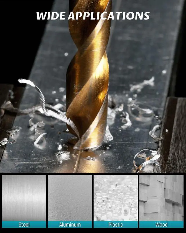 Alt view image 5 of 7 - 13-Piece HSS Drill Bit Set, Titanium Coating High-Speed Steel Drill Bits from 1/16" to 1/4" for Metal, Steel, Cast Iron and Plastic - Comes with Indexed Storage Case