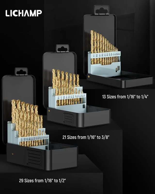 Alt view image 7 of 7 - 13-Piece HSS Drill Bit Set, Titanium Coating High-Speed Steel Drill Bits from 1/16" to 1/4" for Metal, Steel, Cast Iron and Plastic - Comes with Indexed Storage Case