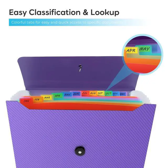 Alt view image 5 of 7 - Accordion File Organizer, Expanding File Folder for Sorting Documents and Papers, 13 Pockets File Storage Organizer for Home, Travel and Office Use (Purple)