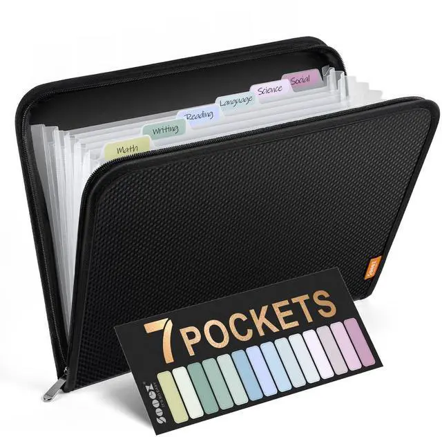 Main image of 7 Pockets Accordion File Organizer, Zipper Expanding File Folder, Heavy Duty Folder Organizer, Sleek Letter Size Accordion Folder, Portable Expandable File Folder, 14 x 11.2 Inch, Black