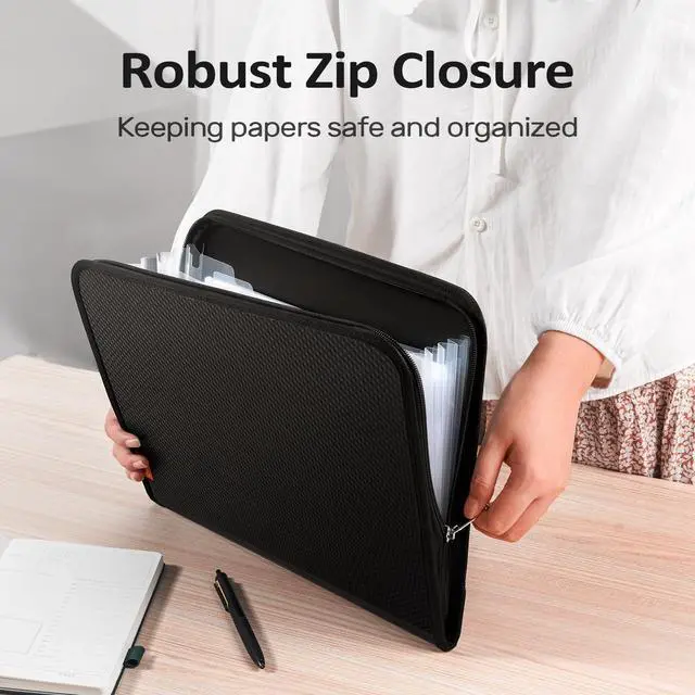 Alt view image 2 of 7 - 7 Pockets Accordion File Organizer, Zipper Expanding File Folder, Heavy Duty Folder Organizer, Sleek Letter Size Accordion Folder, Portable Expandable File Folder, 14 x 11.2 Inch, Black