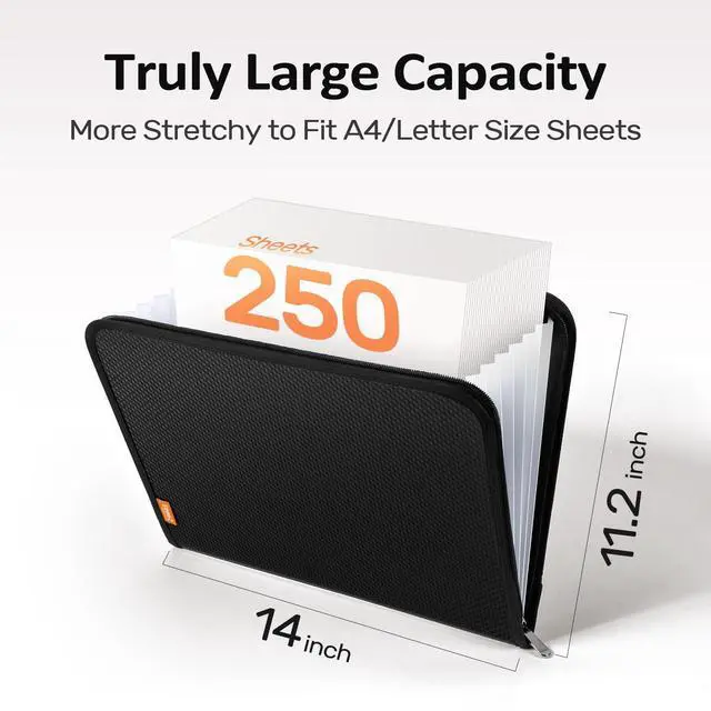 Alt view image 6 of 7 - 7 Pockets Accordion File Organizer, Zipper Expanding File Folder, Heavy Duty Folder Organizer, Sleek Letter Size Accordion Folder, Portable Expandable File Folder, 14 x 11.2 Inch, Black