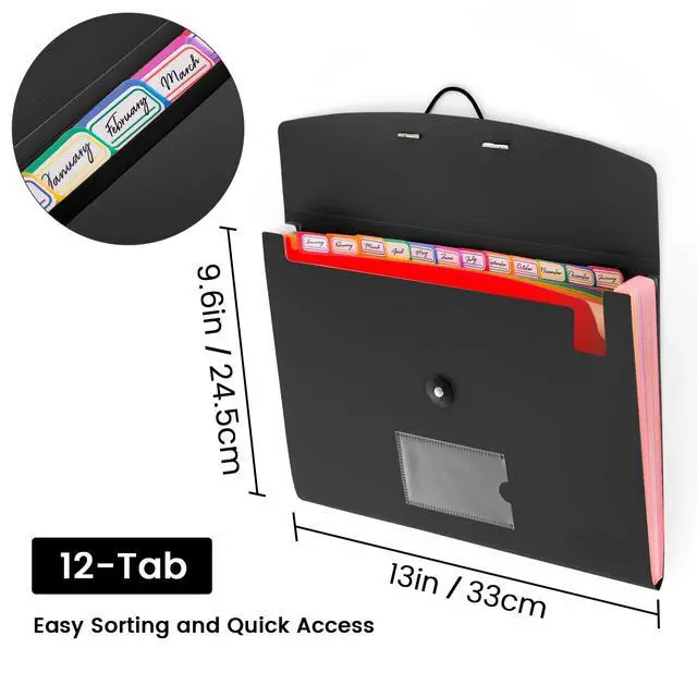 Alt view image 2 of 7 - 13 Pocket Accordion File Organizer with Elastic Closure, Expanding File Folder for Letter Size A4 Papers, Ideal for Home, Office Supplies, College Essentials - Black