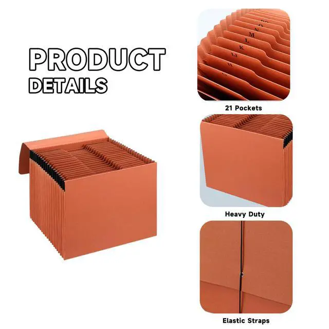Alt view image 3 of 7 - Heavy Duty Expanding File Folder Organizer,21 Pockets Accordion File Organizer,A-Z,1/3 Cut Tabs,Letter Size,17.5Inch Expansion