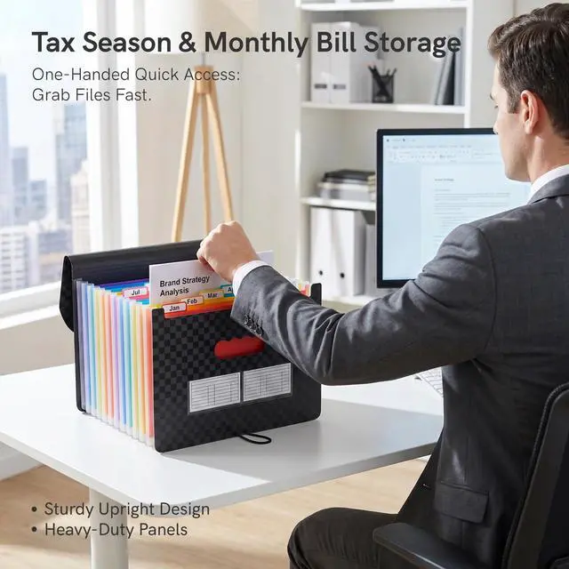Alt view image 2 of 6 - 12-Pocket Accordion File Organizer, Expandable File Folder with Colorful A-Z Tabs, Portable Bill & Receipt Organizer, Desktop Letter/A4 Document Storage for Home & Office-Black Matt