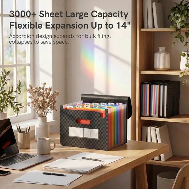 Alt view image 4 of 6 - 12-Pocket Accordion File Organizer, Expandable File Folder with Colorful A-Z Tabs, Portable Bill & Receipt Organizer, Desktop Letter/A4 Document Storage for Home & Office-Black Matt