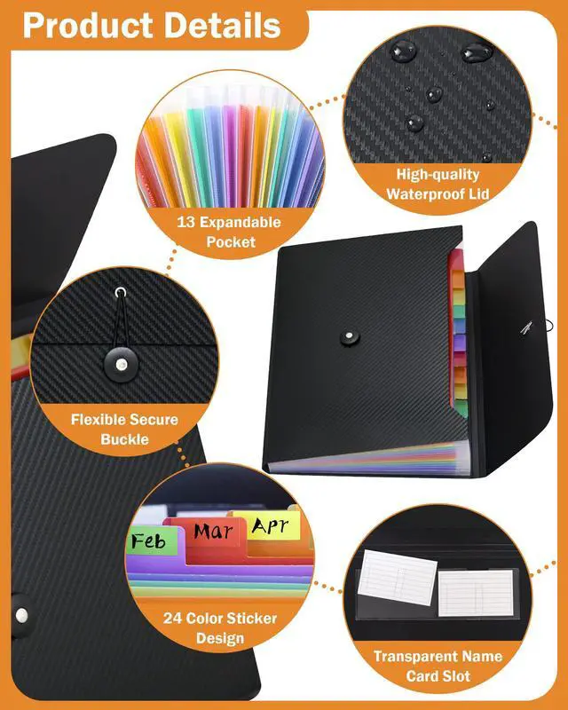 Alt view image 3 of 7 - Accordian File Organizer Expanding File Folder, 13 Pockets, A4 Letter Size Paper Document Receipt Folder for Classroom, Home, Office and Travel