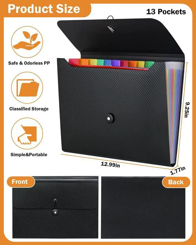 Alt view image 4 of 7 - Accordian File Organizer Expanding File Folder, 13 Pockets, A4 Letter Size Paper Document Receipt Folder for Classroom, Home, Office and Travel