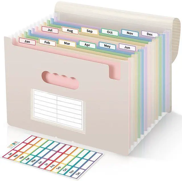 Main image of 13 Pocket Expanding File Folder, Accordion Document Organizer with Monthly Labels, A4 & Letter Size for Tax Records, Medical Files, Receipts, Home Office Brown