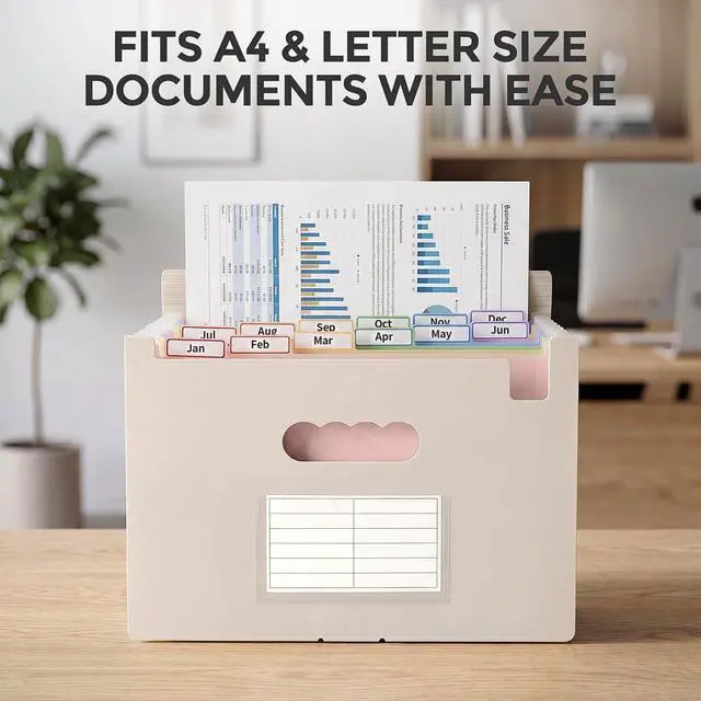 Alt view image 7 of 7 - 13 Pocket Expanding File Folder, Accordion Document Organizer with Monthly Labels, A4 & Letter Size for Tax Records, Medical Files, Receipts, Home Office Brown