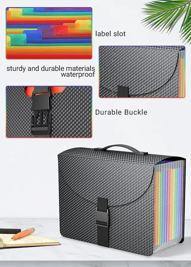 Alt view image 3 of 7 - Expanding File Folders,Accordion File Organizer with Handle,13 Pockets Expandable Filing Folders,Tabs Included Filing Box,Adjustable Strap,Bill Documents Organizer,A4/Letter Size,Diamond